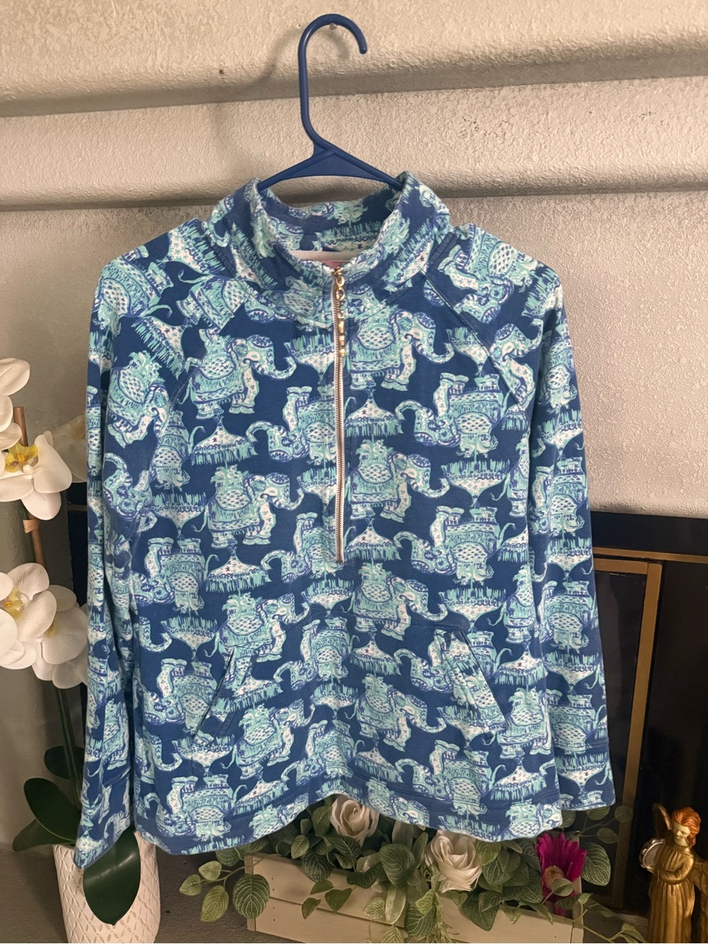 Lilly Pulitzer Blue Elephant Print Skipper Popover